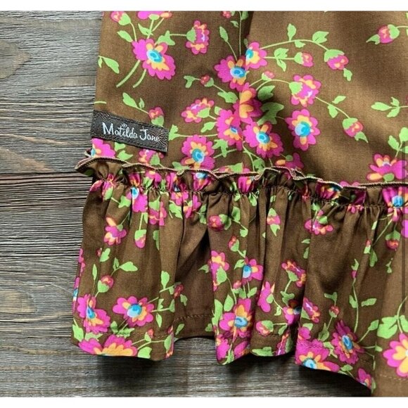 Matilda Jane Sz M Brown Pink Floral Print Ruffle Criss Cross Back Tank Top Women - Picture 8 of 16